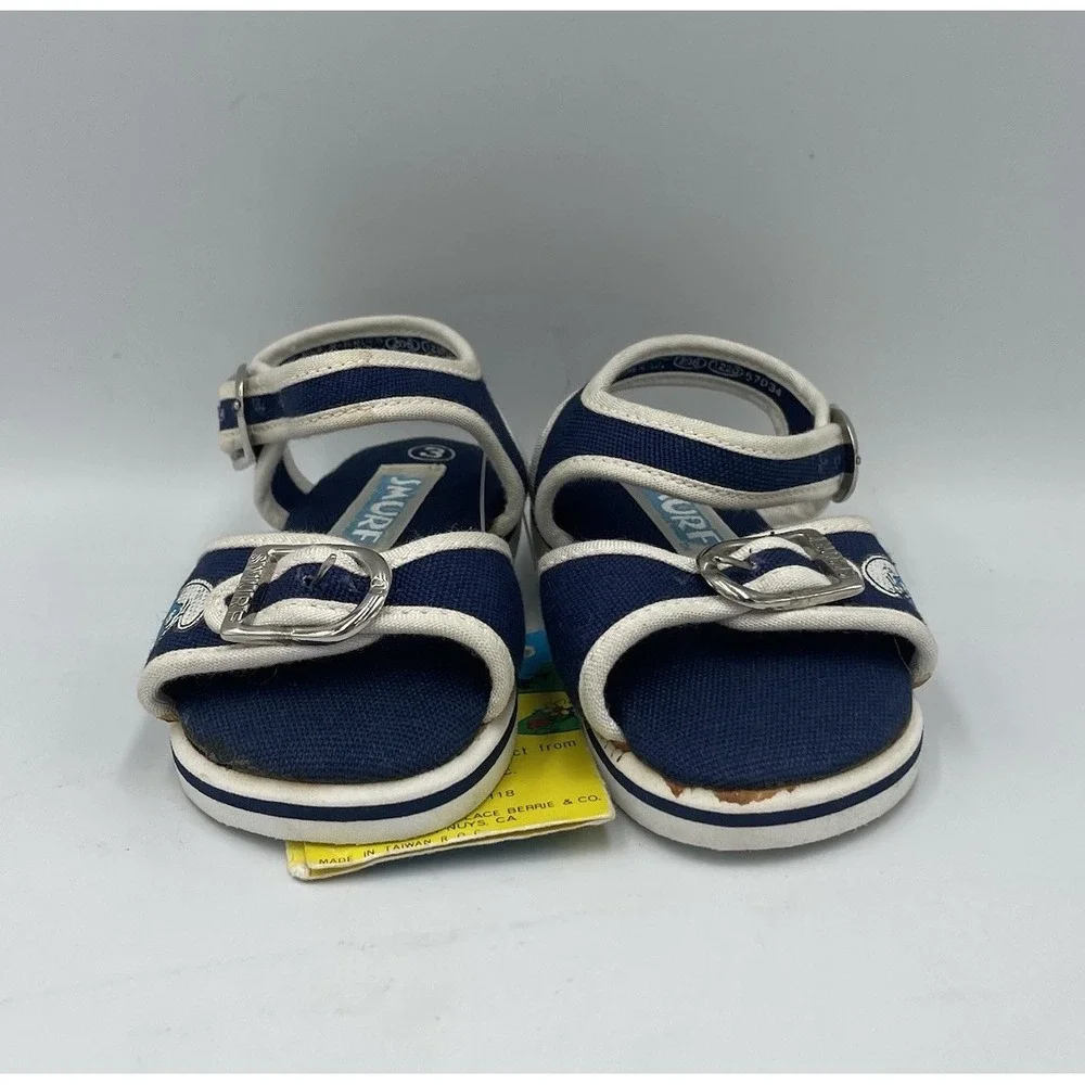 Vintage 1982 Smurf Baby Shoes Size 3 Sandals Peyo Buckles Blue‎